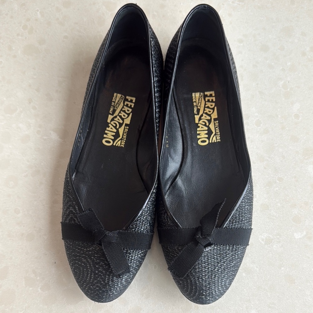 Salvadore Ferragamo Black Flats, Size 8 1/2